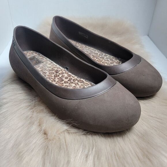 Crocs Mammoth Women’s Ballet Flat Leopard Fur Brown Shoes Size 10 - Picture 1 of 8